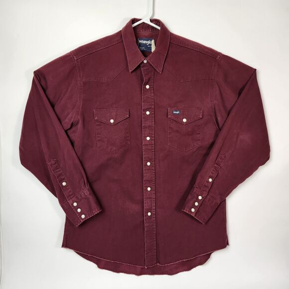 Vtg 90s Wrangler Mens L Pearl Snap Buttons Western Yoke Southwestern Chore Wear - Picture 1 of 14